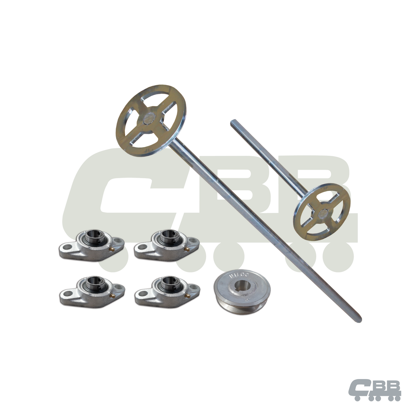 FRONT TARP SHAFT PULLEY ASSEMBLY - RAZOR SHAFT - COMPLETE KIT - INCLUDING BEARINGS - HARDOX
