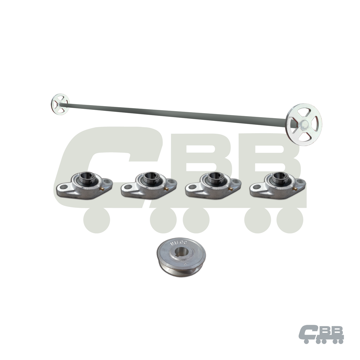 FRONT TARP SHAFT PULLEY ASSEMBLY - MANUAL - COMPLETE KIT - INCLUDING BEARINGS - HARDOX