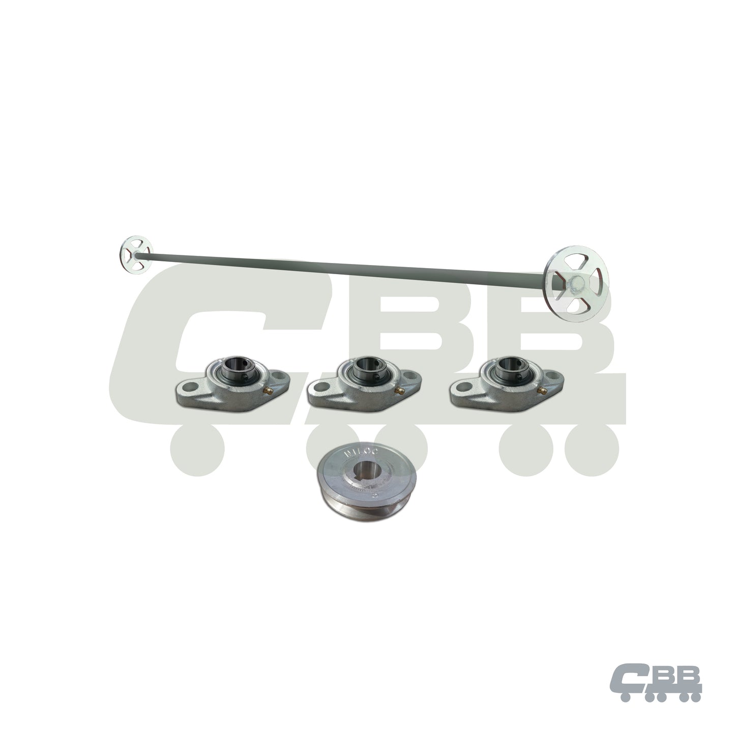 FRONT TARP SHAFT PULLEY ASSEMBLY - MANUAL - COMPLETE KIT - INCLUDING BEARINGS - HARDOX