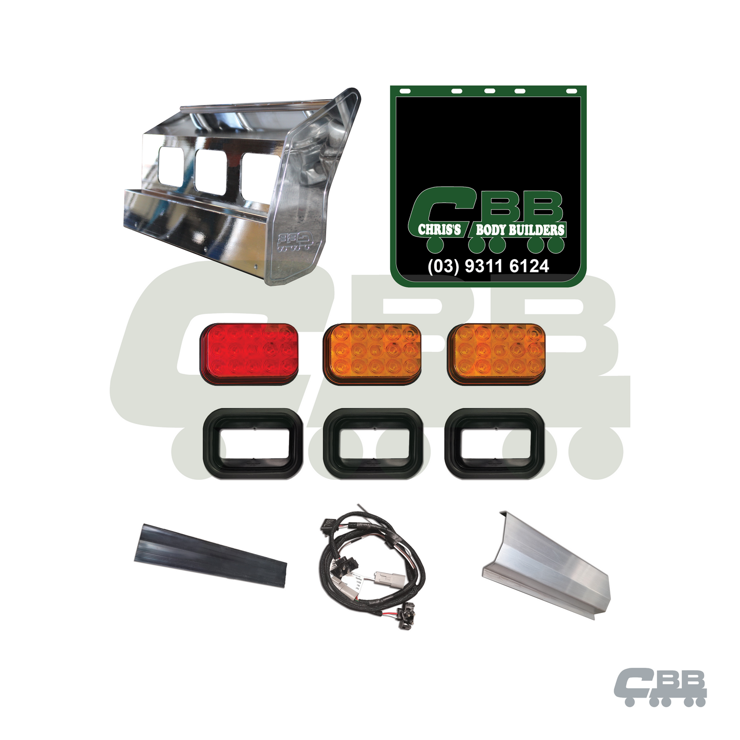 QUARTER GUARDS LARGE - POLISHED - COMPLETE KIT - 3 HOLE